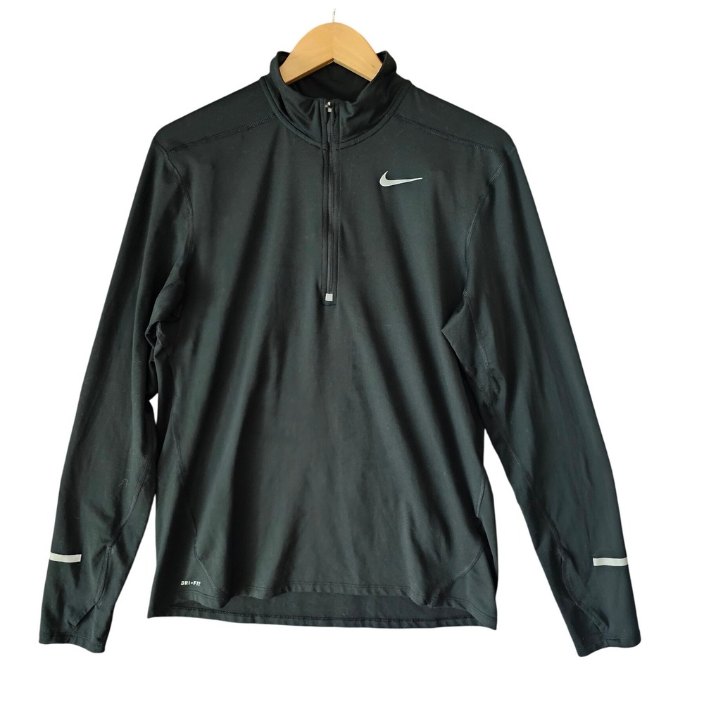Nike Dri Fit Womens Black Long Sleeve Quarter Zip Running Athletic Top Size M